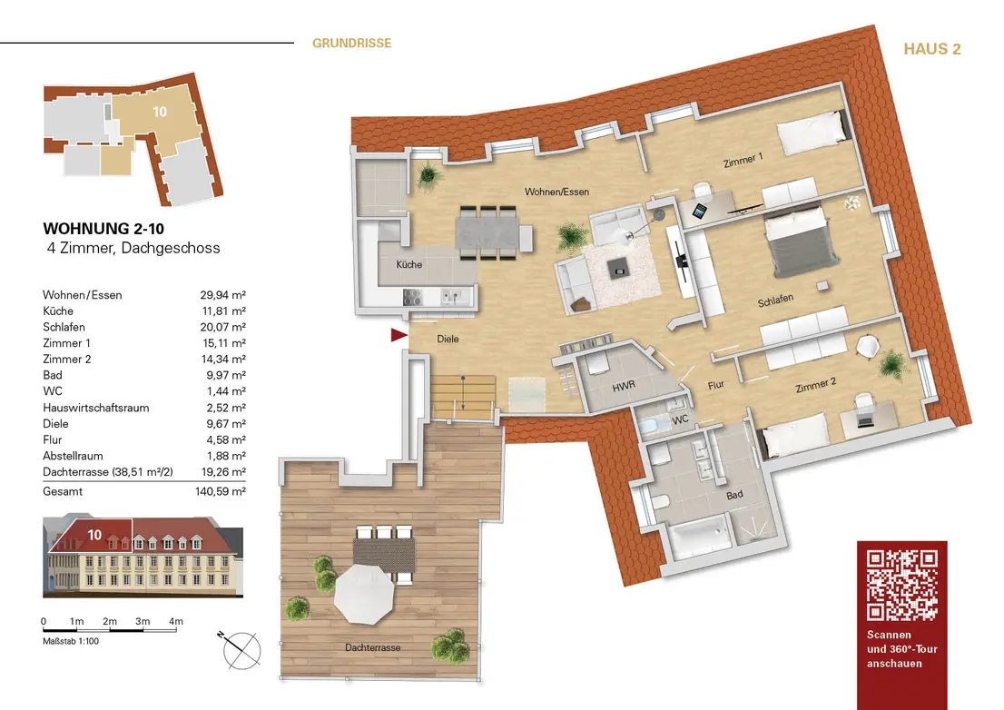 Grundriss WE 2-10 im 2.OG