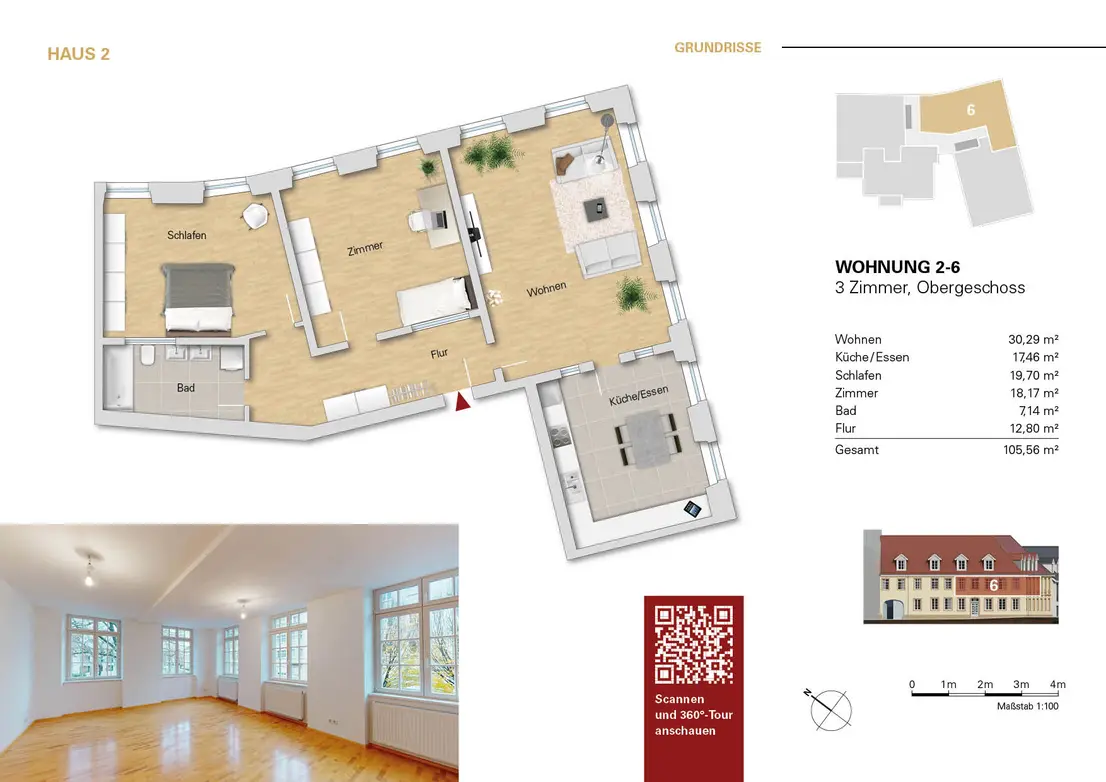 Grundriss WE 2-6 im 1.OG